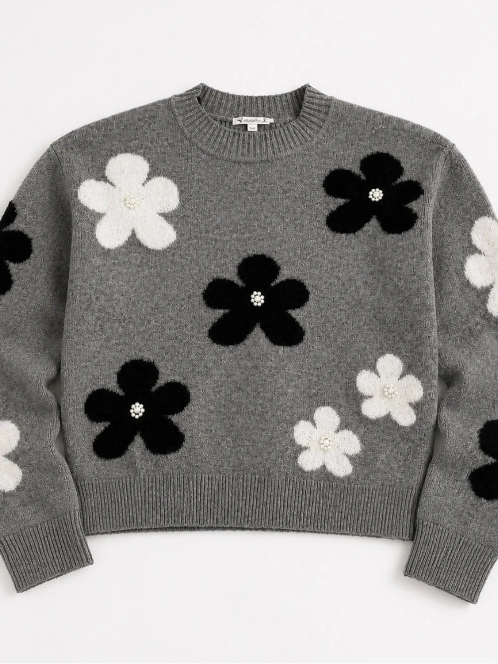 Nanette Nanette Lepore Floral Pearl Sweater Medium Gray Black White